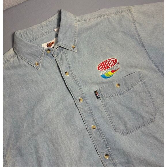 Chase Authentics Mens XL Button Down Denim Shirt Jeff Gordon Short Sleeve Blue - Picture 1 of 9
